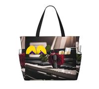 Ghjkfbf Red Rose On Piano Print Large Capacity Beach Travel Bag For Family, Beach Tote Bag For Women With Zipper Pockets