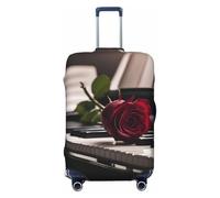 Ghjkfbf Red Rose On Piano Print Luggage Suitcase Cover Protector Luggage Washable Covers With Concealed Zipper, Black, L