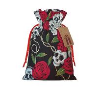 Ghjkfbf Rose Skull Eyes Print Christmas Drawstring Gift Bags Xmas Gift Bags W/Tags Sacks Reusable Gift Wrapping Bags
