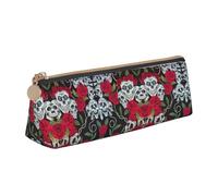 Ghjkfbf Rose Skull Eyes Print Leather Pencil Case, Pouch With Zipper For Stationary Supplies, Small Cosmetic Bag