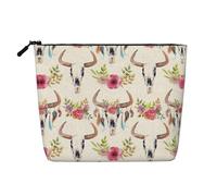 Ghjkfbf Runner Bull Skull Print Single Layer Fake Hemp Makeup Bag Zipper Toiletry Bag Zipper Accessories