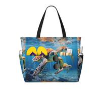 Ghjkfbf Sea Turtles Print Large Capacity Beach Travel Bag For Family, Beach Tote Bag For Women With Zipper Pockets