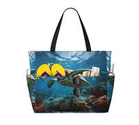 Ghjkfbf Sea Turtles Print Large Capacity Beach Travel Bag For Family, Beach Tote Bag For Women With Zipper Pockets