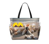 Ghjkfbf Seashell Starfish Print Large Capacity Beach Travel Bag For Family, Beach Tote Bag For Women With Zipper Pockets