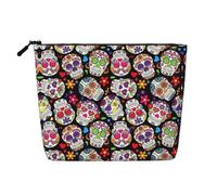 Ghjkfbf Skulls Print Single Layer Fake Hemp Makeup Bag Zipper Toiletry Bag Zipper Accessories