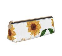 Ghjkfbf Smile Face Sunflower Print Leather Pencil Case, Pouch With Zipper For Stationary Supplies, Small Cosmetic Bag