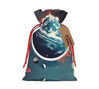 Ghjkfbf Space Planet Earth Print Christmas Drawstring Gift Bags Xmas Gift Bags W/Tags Sacks Reusable Gift Wrapping Bags