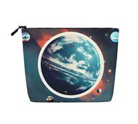 Ghjkfbf Space Planet Earth Print Single Layer Fake Hemp Makeup Bag Zipper Toiletry Bag Zipper Accessories