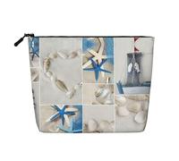 Ghjkfbf Starfish And Lighthouse Print Single Layer Fake Hemp Makeup Bag Zipper Toiletry Bag Zipper Accessories