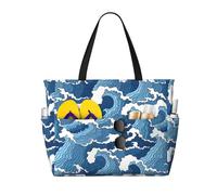 Ghjkfbf Stormy Sea Print Large Capacity Beach Travel Bag For Family, Beach Tote Bag For Women With Zipper Pockets