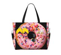 Ghjkfbf Strawberry Donut Print Large Capacity Beach Travel Bag For Family, Beach Tote Bag For Women With Zipper Pockets