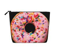 Ghjkfbf Strawberry Donut Print Single Layer Fake Hemp Makeup Bag Zipper Toiletry Bag Zipper Accessories