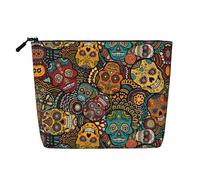 Ghjkfbf Sugar And Skulls Style Print Single Layer Fake Hemp Makeup Bag Zipper Toiletry Bag Zipper Accessories