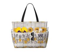 Ghjkfbf Sunflowers On Wooden Print Large Capacity Beach Travel Bag For Family, Beach Tote Bag For Women With Zipper Pockets