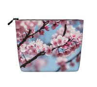 Ghjkfbf Tempting Cherry Blossoms Print Single Layer Fake Hemp Makeup Bag Zipper Toiletry Bag Zipper Accessories