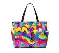 Ghjkfbf Tie Dye Pattern Print Large Capacity Beach Travel Bag For Family, Beach Tote Bag For Women With Zipper Pockets
