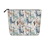 Ghjkfbf Tropical Cactus Animal Lama Print Single Layer Fake Hemp Makeup Bag Zipper Toiletry Bag Zipper Accessories