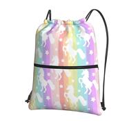Ghjkfbf Unicorns On Colorful Stripes Print Drawstring Gym Bag, Backpack Swimming Bag With Outside Zipper, Sports Yoga Beach Football