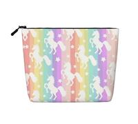 Ghjkfbf Unicorns On Colorful Stripes Print Single Layer Fake Hemp Makeup Bag Zipper Toiletry Bag Zipper Accessories