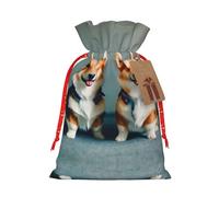 Ghjkfbf Wearing Clothes Cute Corgi Dogs Print Christmas Drawstring Gift Bags Xmas Gift Bags W/Tags Sacks Reusable Gift Wrapping Bags