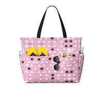 Ghjkfbf White Sheep On Pink Background Print Large Capacity Beach Travel Bag For Family, Beach Tote Bag For Women With Zipper Pockets