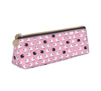 Ghjkfbf White Sheep On Pink Background Print Leather Pencil Case, Pouch With Zipper For Stationary Supplies, Small Cosmetic Bag