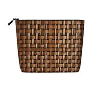 Ghjkfbf Wicker Woven Grid Print Single Layer Fake Hemp Makeup Bag Zipper Toiletry Bag Zipper Accessories
