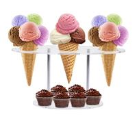 Ghjkldha Acrylic Ice Cream Holder, 3 Hole Cone Stand, Multipurpose Display For Sushi Hand Rolls, Popcorn, Candy, French Fries, Sweets, Ideal Weddings, Parties, Decor, 7.48x4.72x3.74in