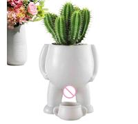 Ghjkldha Funny Succulent Pot, Peeing Vase Decorative Plant Pot, Ceramic Novelty Planter Drainage Holes for Succulents, Flowers, Indoor Plants, White, 13x10x9.5cm