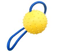 Ghjkldha Rope Ball Dog Toy, Interactive Pet Ball, Training Launcher Squeaky Chew Balls, Rope Tug Toy, 6x6cm, for Small and Medium Breeds, Indoor and Outdoor Plays, Yellow/White