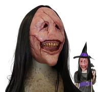 Ghjkldha Scary Evil Masque,Realistic Spooky Face Cover | Breathable Festive Head Cover with Long Hair and Teeth for Halloween Role Play Horror Movie Haunted Houses Prank Stage