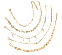 GHJrtHFJ Bohemian bracelets, 5 Pcs/Set Punk Gold Crystal Thick Chain Bracelet Female Bohemian Geometric Buckle Set Jewelry Girl Party