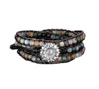 GHJrtHFJ Bohemian bracelets, Natural Stone Bracelet 3 Strands Leather Adjustable Wrap Bracelets for Women Men Friendship Luxury Sunflower Jewelry(D)