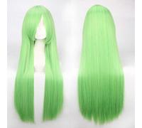 GHK 100cm 420g Rose Net Long Straight Wig Cosplay Costume Synthetic Hair White Blue Pink Brown Green Red Blonde Black Wigs For Women light green