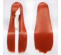GHK 100cm 420g Rose Net Long Straight Wig Cosplay Costume Synthetic Hair White Blue Pink Brown Green Red Blonde Black Wigs For Women orange 2