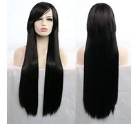 GHK 11 Colors 80cm Synthetic Long Straight Hair Wig Black Grey Green Blue Purple Pink Hairpiece Cosplay Wigs For Women black