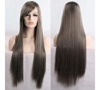 GHK 11 Colors 80cm Synthetic Long Straight Hair Wig Black Grey Green Blue Purple Pink Hairpiece Cosplay Wigs For Women dark grey