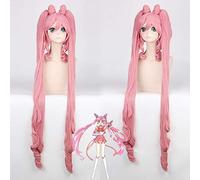 GHK 120cm SAILOR MOON Chibiusa Long Pink Wig Synthetic Wavy Anime Cosplay Wigs Women With Double Ponytails High Temperature Fiber