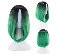 GHK 12inch Short Bob Wigs For Women Synthetic Hair Anime Cosplay Two Tone Black Pink Grey Blue Green Red Purple Blonde Ombre Wig black green 3