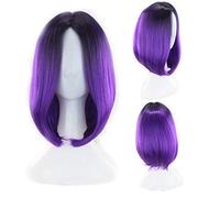 GHK 12inch Short Bob Wigs For Women Synthetic Hair Anime Cosplay Two Tone Black Pink Grey Blue Green Red Purple Blonde Ombre Wig black purple