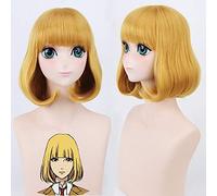 GHK 14inch Midorikawa Hana Golden Blonde Anime Cosplay Wig Short Bob Hairstyle Flat Bangs Prison School Synthetic Full Hair Women