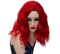 GHK 14inch Short Wavy Colorful Rainbow Wig Synthetic Hair Halloween Costume Anime Cosplay Orange Ombre Party Wigs For Women red