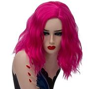 GHK 14inch Short Wavy Colorful Rainbow Wig Synthetic Hair Halloween Costume Anime Cosplay Orange Ombre Party Wigs For Women rose red
