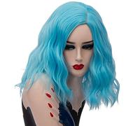 GHK 14inch Short Wavy Colorful Rainbow Wig Synthetic Hair Halloween Costume Anime Cosplay Orange Ombre Party Wigs For Women blue