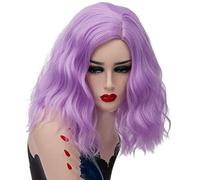 GHK 14inch Short Wavy Colorful Rainbow Wig Synthetic Hair Halloween Costume Anime Cosplay Orange Ombre Party Wigs For Women light purple
