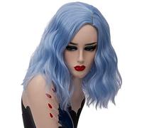 GHK 14inch Short Wavy Colorful Rainbow Wig Synthetic Hair Halloween Costume Anime Cosplay Orange Ombre Party Wigs For Women blue