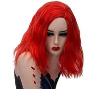 GHK 14inch Short Wavy Colorful Rainbow Wig Synthetic Hair Halloween Costume Anime Cosplay Orange Ombre Party Wigs For Women red