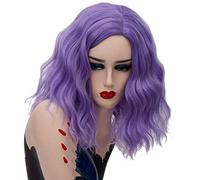 GHK 14inch Short Wavy Colorful Rainbow Wig Synthetic Hair Halloween Costume Anime Cosplay Orange Ombre Party Wigs For Women purple 7