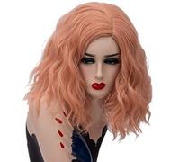 GHK 14inch Short Wavy Colorful Rainbow Wig Synthetic Hair Halloween Costume Anime Cosplay Orange Ombre Party Wigs For Women pink 3