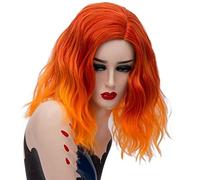 GHK 14inch Short Wavy Colorful Rainbow Wig Synthetic Hair Halloween Costume Anime Cosplay Orange Ombre Party Wigs For Women orange ombre